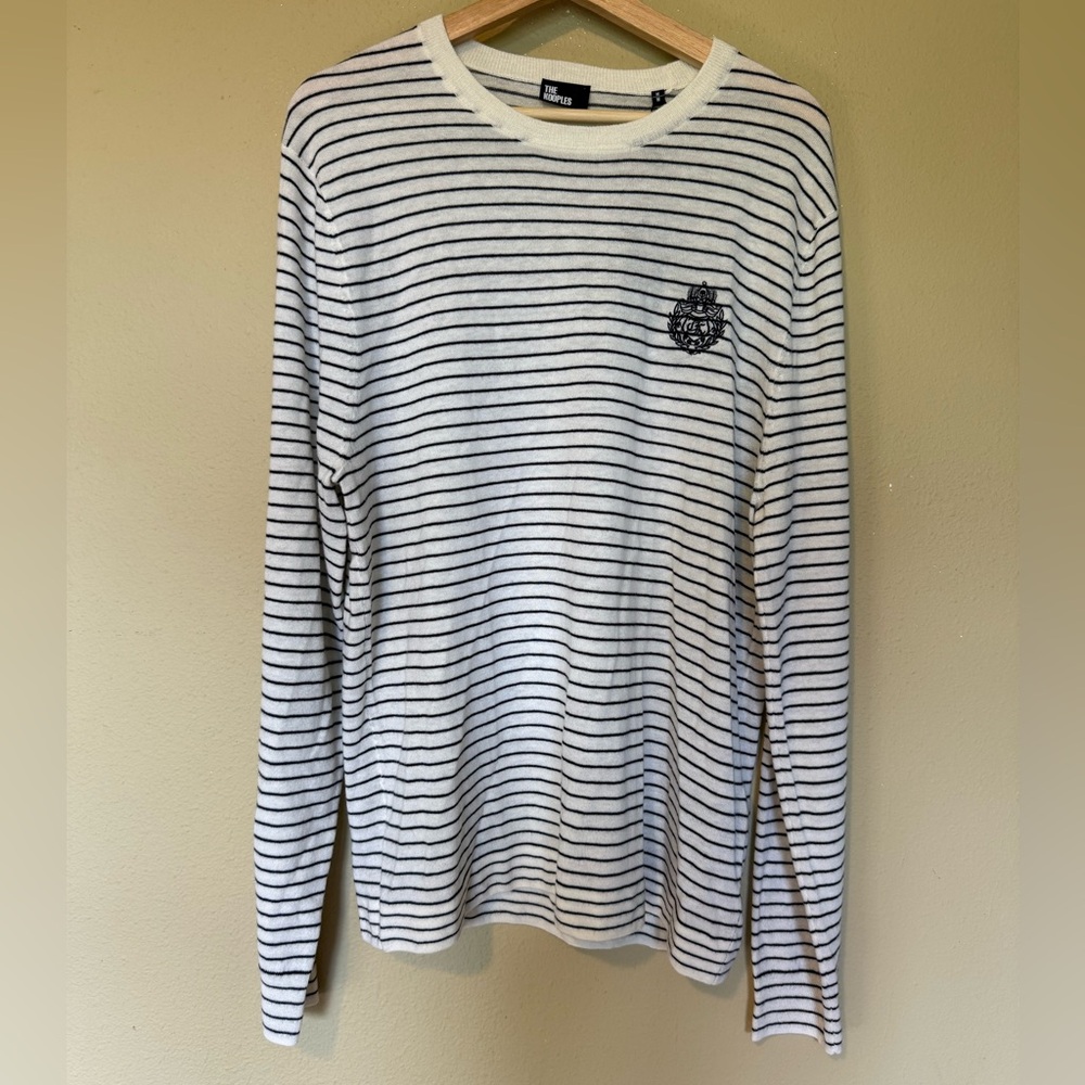 The Kooples Wool Cashmere Crest Striped Crewneck Sweater NWT Medium - Picture 2 of 9